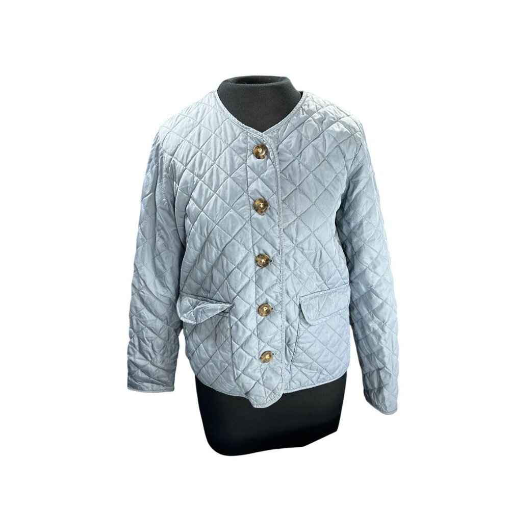 Croft & Barrow Quilted Womens Jacket PS Light Blue Polyester Gold Button Front